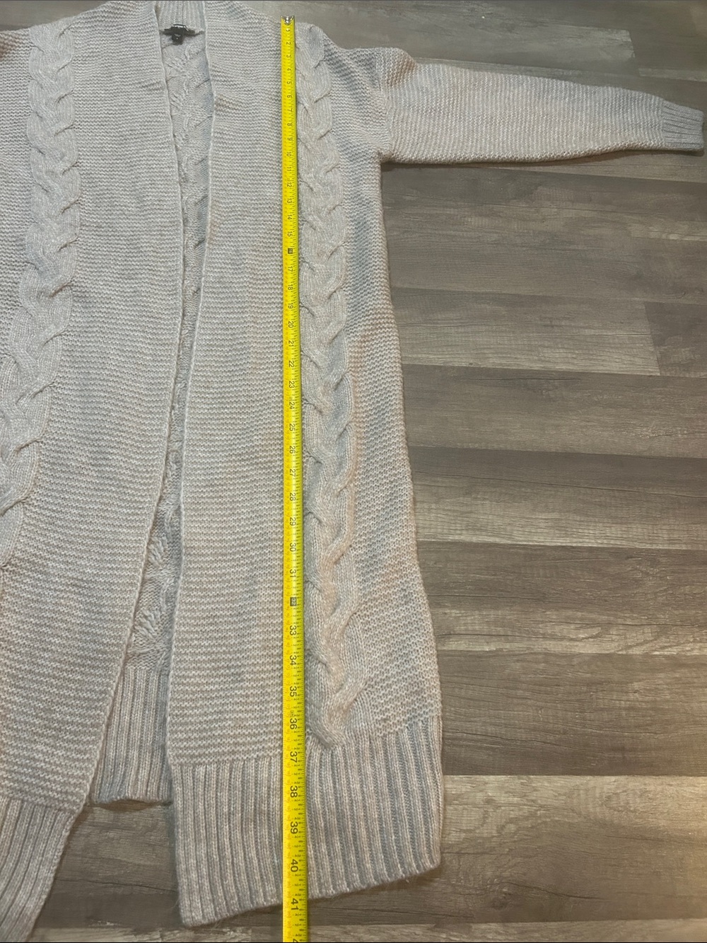 Express Women’s Cardigan Long Length Open Front Cable Knit Taupe Size Small - Picture 5 of 11